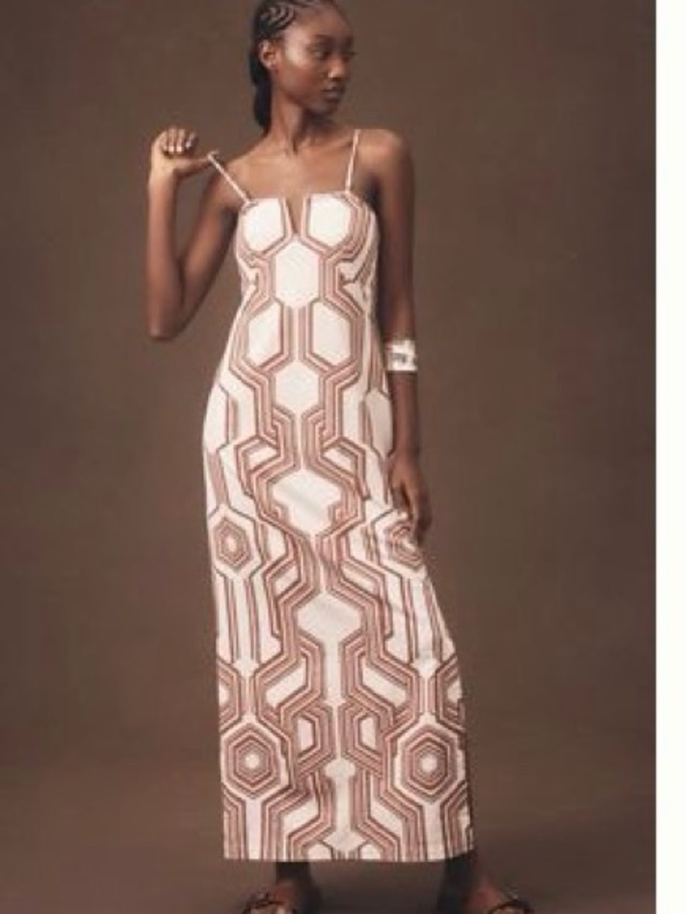 NWT Stunning Anthropologie Geo-Print Maxi Dress in Beige and Brown!